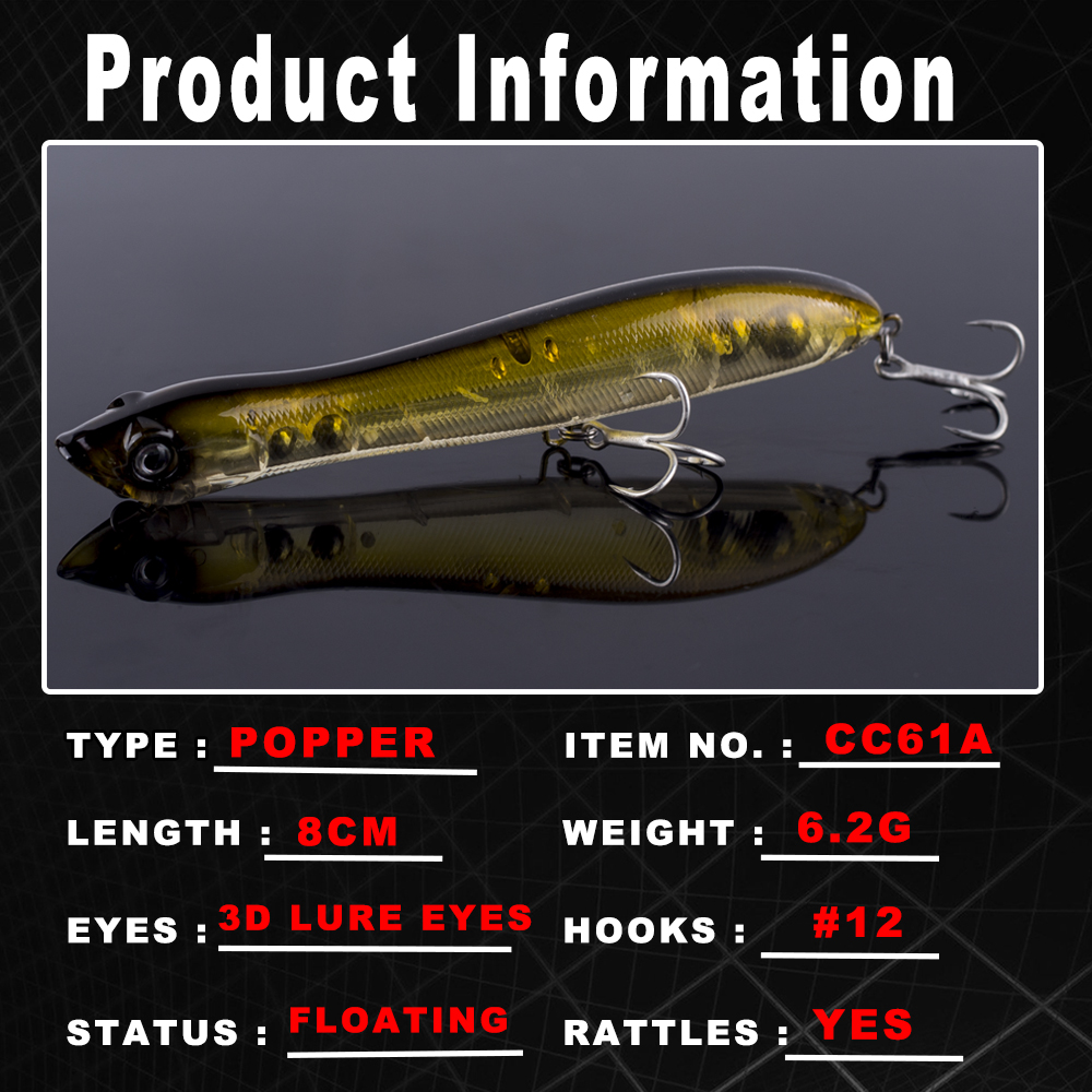 AYWFISH 8CM 6.2G Baby Popper F - Fishing Lure Popper review and price